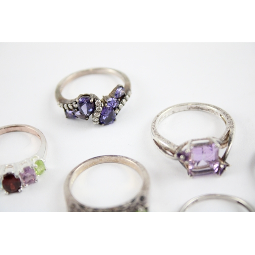 222 - Collection of Sterling Silver Gemstone Rings, inc. Enhanced Ruby, Amethyst, Topaz x 8 (32g)