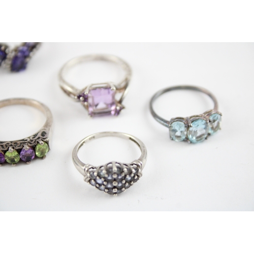 222 - Collection of Sterling Silver Gemstone Rings, inc. Enhanced Ruby, Amethyst, Topaz x 8 (32g)