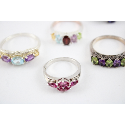 222 - Collection of Sterling Silver Gemstone Rings, inc. Enhanced Ruby, Amethyst, Topaz x 8 (32g)