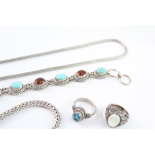 223 - Collection of Sterling Silver Suarti Jewellery, inc. Amber, Gemstone, Mother of Pearl x 8 (156g)