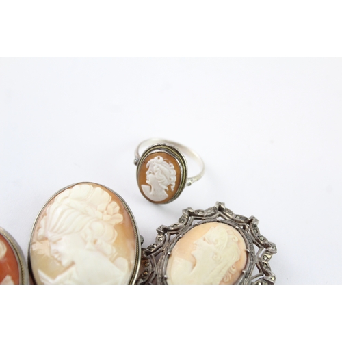 227 - Collection of Silver Shell Cameo Jewellery, inc. Brooch, Ring, Portrait x 8 (49g)