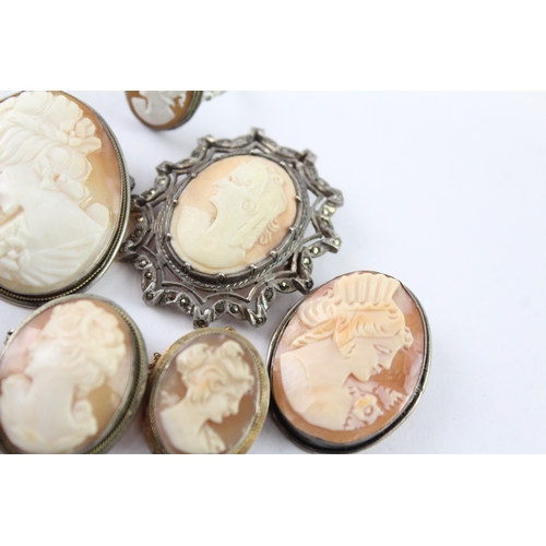 227 - Collection of Silver Shell Cameo Jewellery, inc. Brooch, Ring, Portrait x 8 (49g)