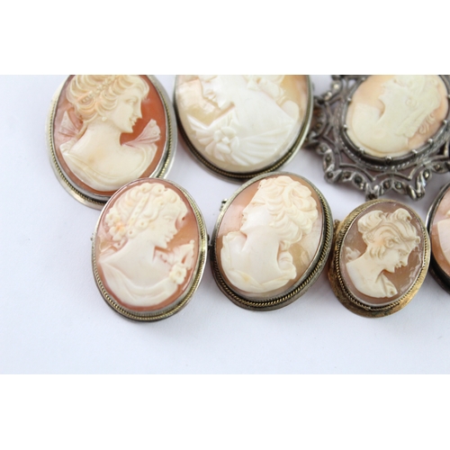 227 - Collection of Silver Shell Cameo Jewellery, inc. Brooch, Ring, Portrait x 8 (49g)