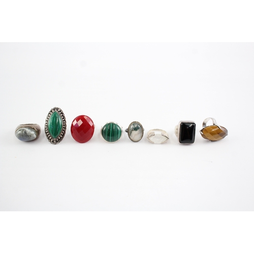 229 - Collection of Sterling Silver Gemstone Rings, inc. Moonstone, Moss Agate, Whitney Kelly x 8 (106g)