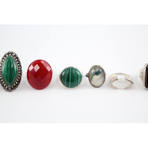 229 - Collection of Sterling Silver Gemstone Rings, inc. Moonstone, Moss Agate, Whitney Kelly x 8 (106g)