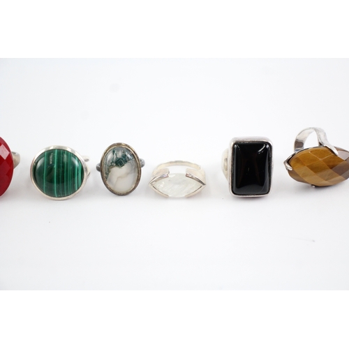 229 - Collection of Sterling Silver Gemstone Rings, inc. Moonstone, Moss Agate, Whitney Kelly x 8 (106g)