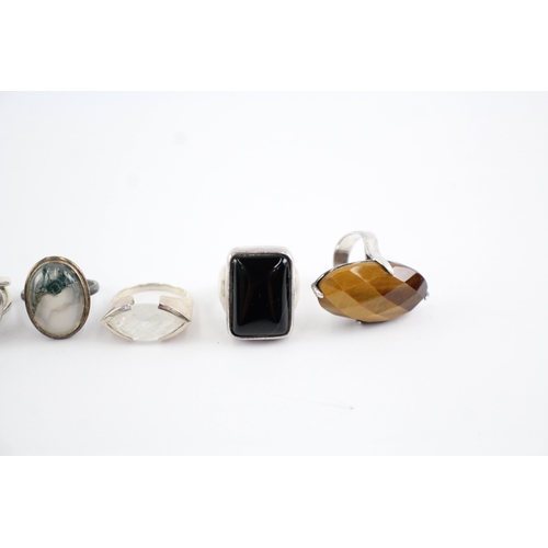 229 - Collection of Sterling Silver Gemstone Rings, inc. Moonstone, Moss Agate, Whitney Kelly x 8 (106g)