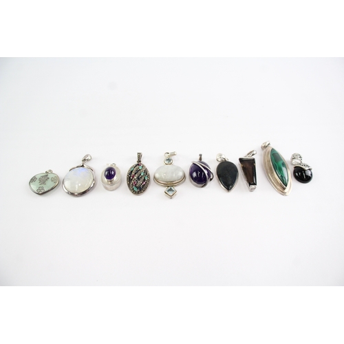 234 - Collection of Sterling Silver Gemstone Pendants, inc. Amethyst, Marcasite x 10 (117g)