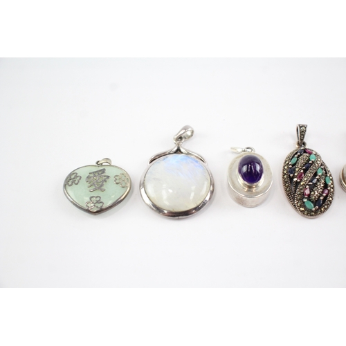 234 - Collection of Sterling Silver Gemstone Pendants, inc. Amethyst, Marcasite x 10 (117g)