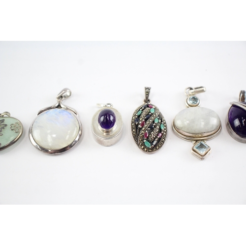 234 - Collection of Sterling Silver Gemstone Pendants, inc. Amethyst, Marcasite x 10 (117g)