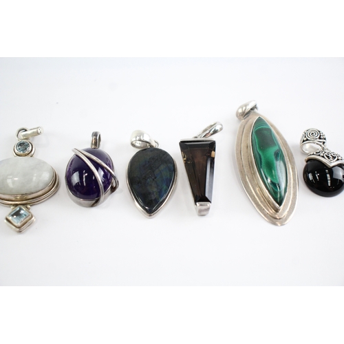 234 - Collection of Sterling Silver Gemstone Pendants, inc. Amethyst, Marcasite x 10 (117g)