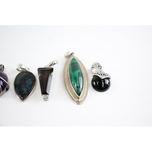 234 - Collection of Sterling Silver Gemstone Pendants, inc. Amethyst, Marcasite x 10 (117g)