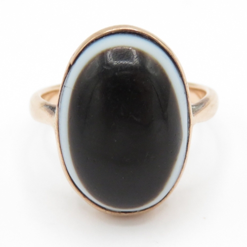 101 - Antique 9ct Gold Bulleye Agate Ring (4.1g) Size I