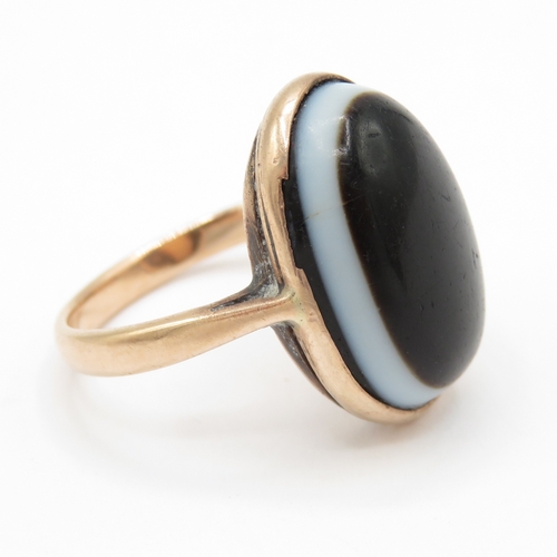 101 - Antique 9ct Gold Bulleye Agate Ring (4.1g) Size I