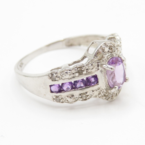 103 - 9ct White Gold Amethyst & Diamond Dress Ring  (2.1g) Size N