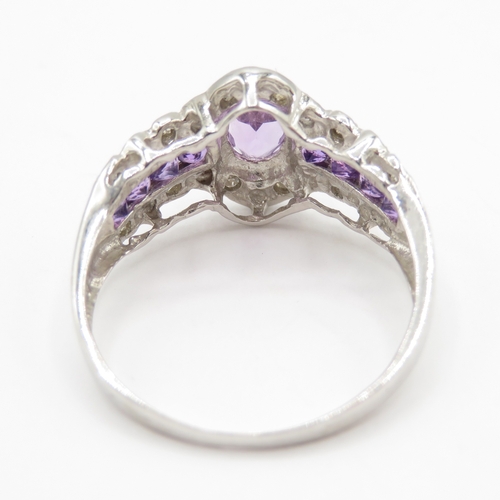 103 - 9ct White Gold Amethyst & Diamond Dress Ring  (2.1g) Size N