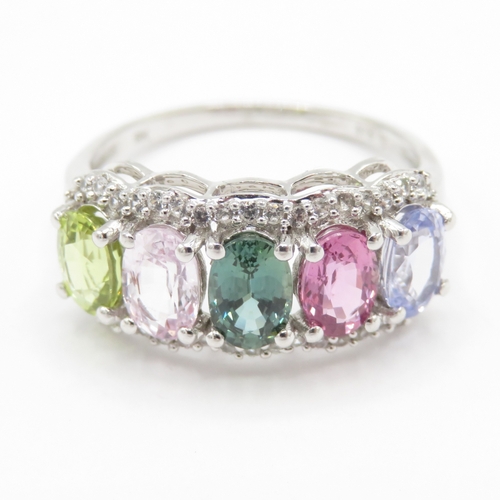 107 - 9ct White Gold Vari-Hue Sapphire & Diamond Dress Ring - stones missing , Hallmarked Birmingham (3.4g... 