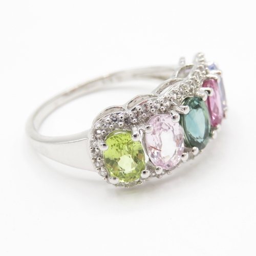 107 - 9ct White Gold Vari-Hue Sapphire & Diamond Dress Ring - stones missing , Hallmarked Birmingham (3.4g... 