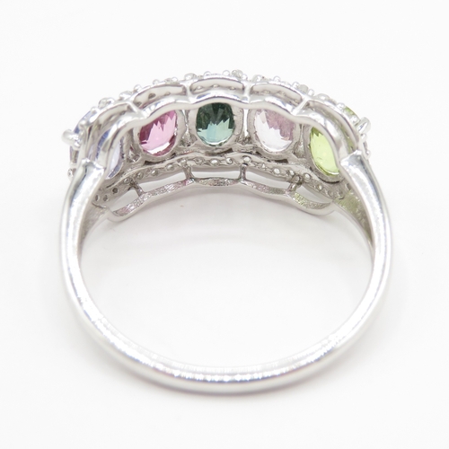 107 - 9ct White Gold Vari-Hue Sapphire & Diamond Dress Ring - stones missing , Hallmarked Birmingham (3.4g... 