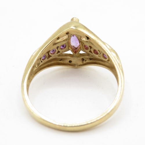 111 - 9ct Gold Amethyst & Diamond Dress Ring, Hallmarked London (3.1g) Size N