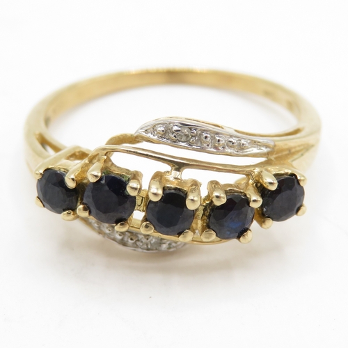 112 - 9ct Gold Sapphire & Diamond Dress Ring, Hallmarked  (2.4g) Size P