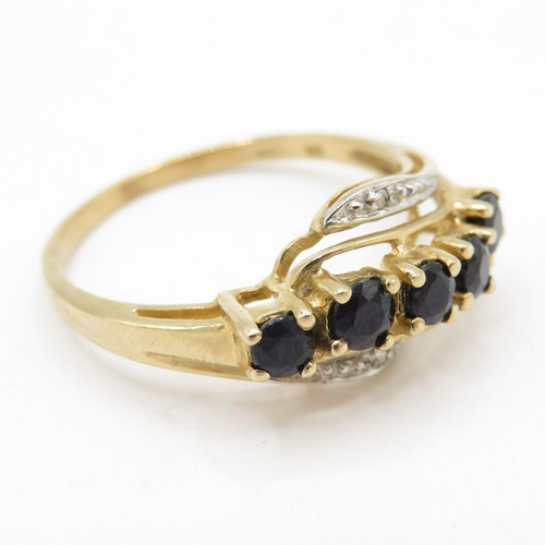 112 - 9ct Gold Sapphire & Diamond Dress Ring, Hallmarked  (2.4g) Size P