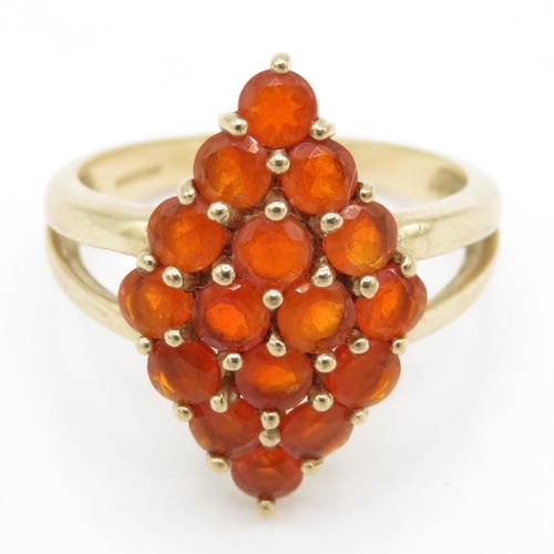 115 - 9ct Gold Fire Opal Cluster Ring, Hallmarked Birmingham (3.2g) Size N