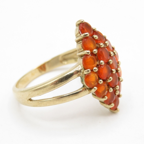 115 - 9ct Gold Fire Opal Cluster Ring, Hallmarked Birmingham (3.2g) Size N