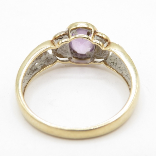 116 - 9ct Gold Amethyst & Diamond Ring with Celtic Style Shoulders, Hallmarked Sheffield  (2.6g) Size Q