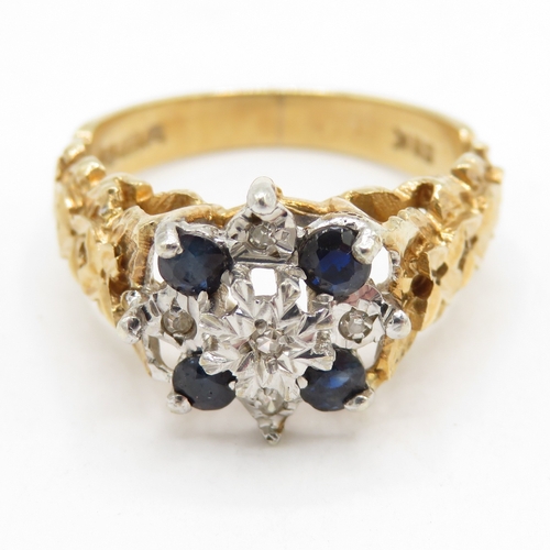 117 - 9ct Gold Sapphire & Diamond Dress Ring, Hallmarked London (3.5g) Size M