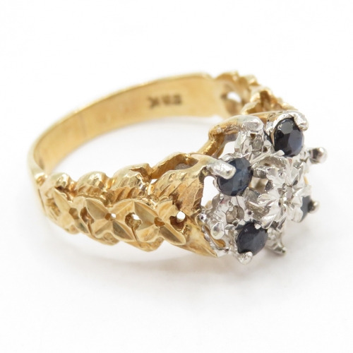 117 - 9ct Gold Sapphire & Diamond Dress Ring, Hallmarked London (3.5g) Size M