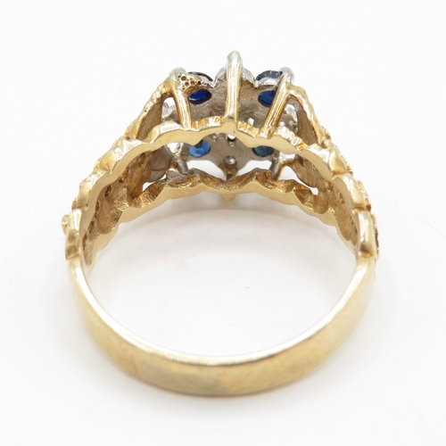 117 - 9ct Gold Sapphire & Diamond Dress Ring, Hallmarked London (3.5g) Size M