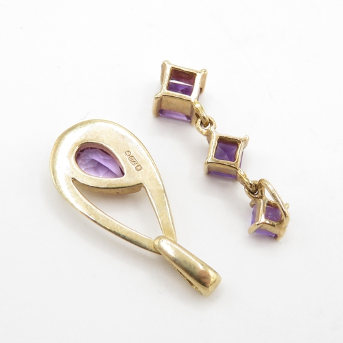 119 - Pair of 9ct Gold Amethyst Pendants (2.2g)