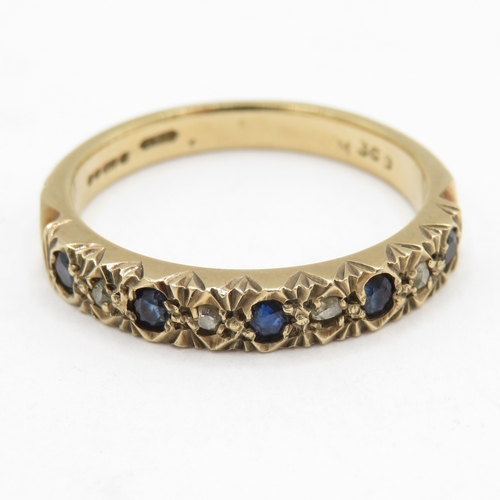 182 - 9ct gold sapphire and diamond half eternity ring  (2.9g) Size N