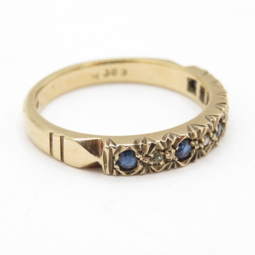 182 - 9ct gold sapphire and diamond half eternity ring  (2.9g) Size N