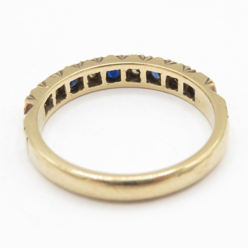 182 - 9ct gold sapphire and diamond half eternity ring  (2.9g) Size N