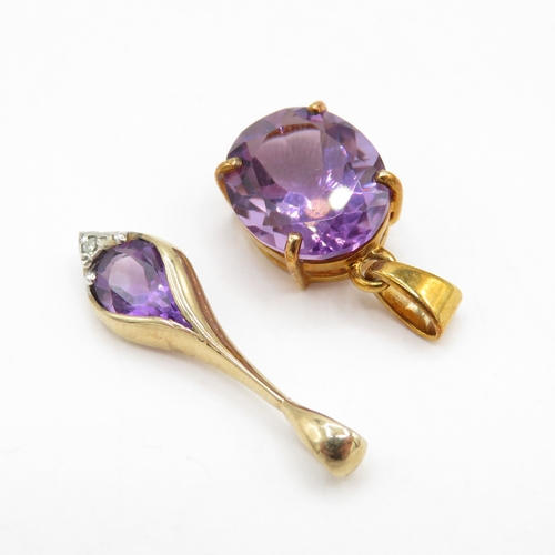 189 - Pair of 9ct gold pendants inc amethyst and diamond  (2.6g)