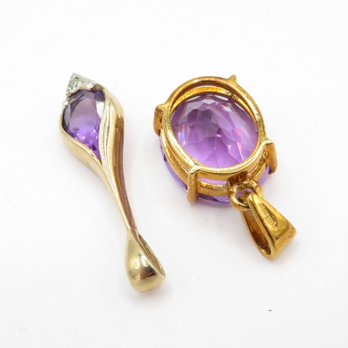 189 - Pair of 9ct gold pendants inc amethyst and diamond  (2.6g)