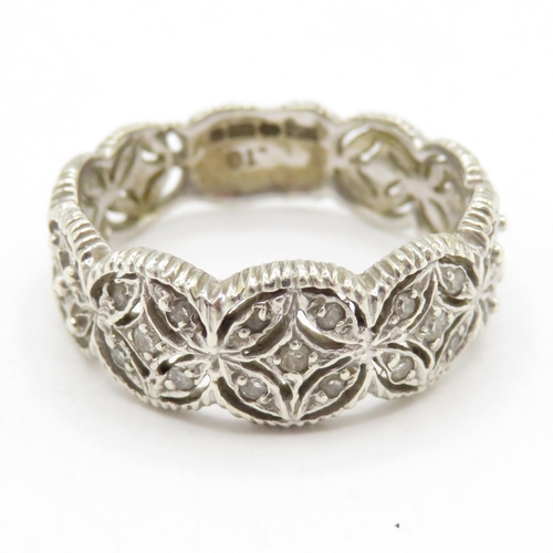 192 - 9ct white gold diamond openwork band ring  (3.8g) Size N