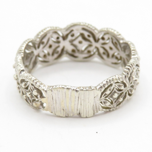 192 - 9ct white gold diamond openwork band ring  (3.8g) Size N