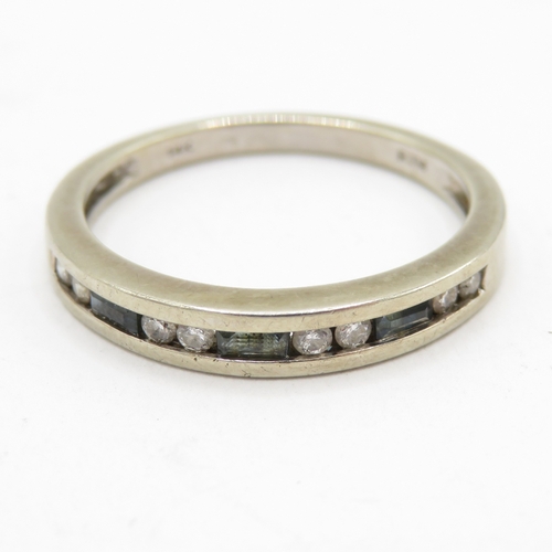 194 - 9ct white gold sapphire and diamond half eternity ring  (2.6g) Size N