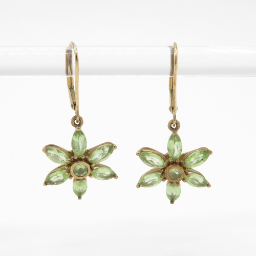 62 - 9ct gold peridot floral drop earrings (3.4g)