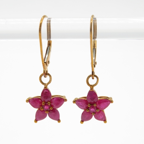 68 - 9ct gold ruby cluster drop earrings (2.1g)