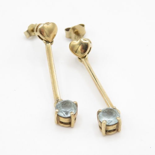 74 - 9ct gold blue topaz drop earrings (2g)