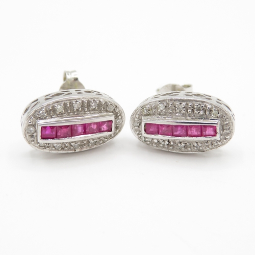 80 - 9ct white gold ruby and diamond stud earrings (3g)