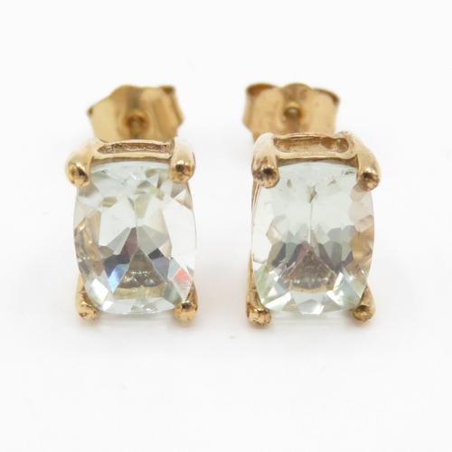 83 - 9ct gold prasiolite stud earrings (1.3g)