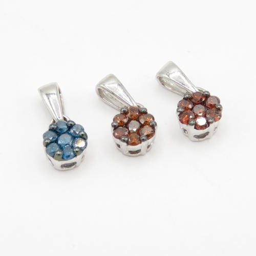 90 - 3x 9ct gold enhanced vari-hue diamond pendant (1g)