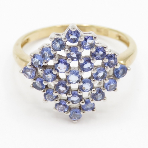 99 - 9ct Gold Iolite Cluster Ring, Hallmarked Birmingham  (2.2g) Size P