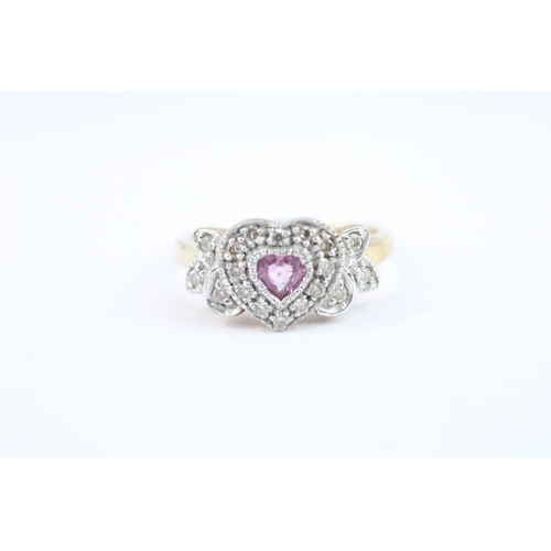 21 - 9ct gold pink sapphire & diamond dress ring (2.4g) Size K