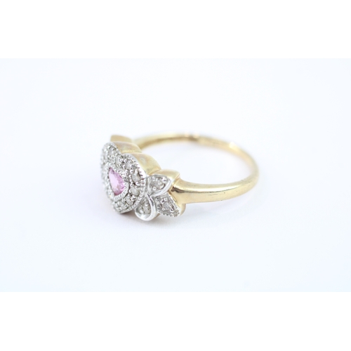 21 - 9ct gold pink sapphire & diamond dress ring (2.4g) Size K